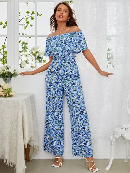 floral print off shoulder wide leg jumpsuit s1ak#, Black;white 
floral print off shoulder wide leg jumpsuit s1ak#, Black;white