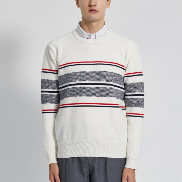 tb men's sweater 2022 korean design luxury brand coats hem striped o-neck knitted pullover harajuku casual women's sweaters, White;black
tb men's sweater 2022 korean design luxury brand coats hem striped o-neck knitted pullover harajuku casual women's sweaters, White;black