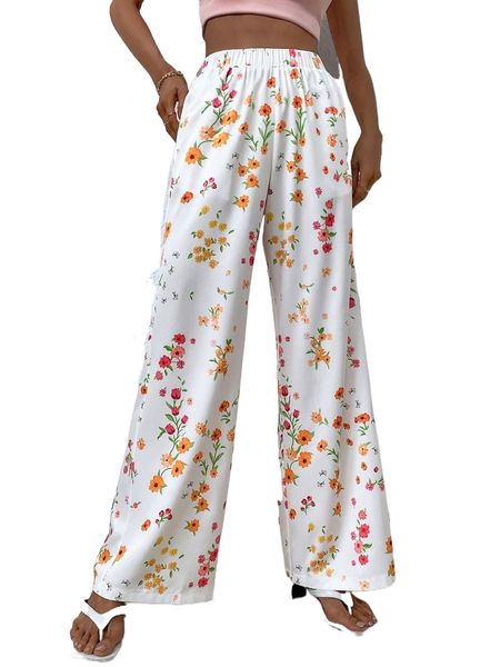 high waist floral print wide leg pants 07ly#, Black;white
high waist floral print wide leg pants 07ly#, Black;white
