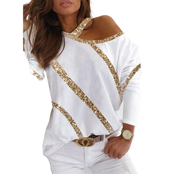 spot cross-border spring new coat european and american solid color shoulder-exposed long sleeve loose casual pullover bright gold t-shirt w, White
spot cross-border spring new coat european and american solid color shoulder-exposed long sleeve loose casual pullover bright gold t-shirt w, White