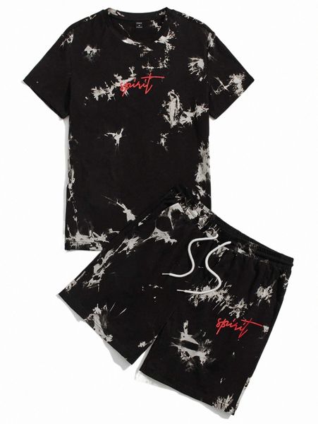 men drop shoulder letter pattern tie dye tee & drawstring waist track shorts y0tq#, Gray
men drop shoulder letter pattern tie dye tee & drawstring waist track shorts y0tq#, Gray