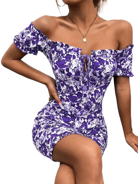 floral print off shoulder frill trim knot front bodycon dress 89cn#, Black;gray
floral print off shoulder frill trim knot front bodycon dress 89cn#, Black;gray