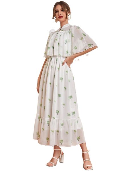 coconut tree print mandarin collar cloak sleeve ruffle hem dress j5ld#, Black;gray
coconut tree print mandarin collar cloak sleeve ruffle hem dress j5ld#, Black;gray