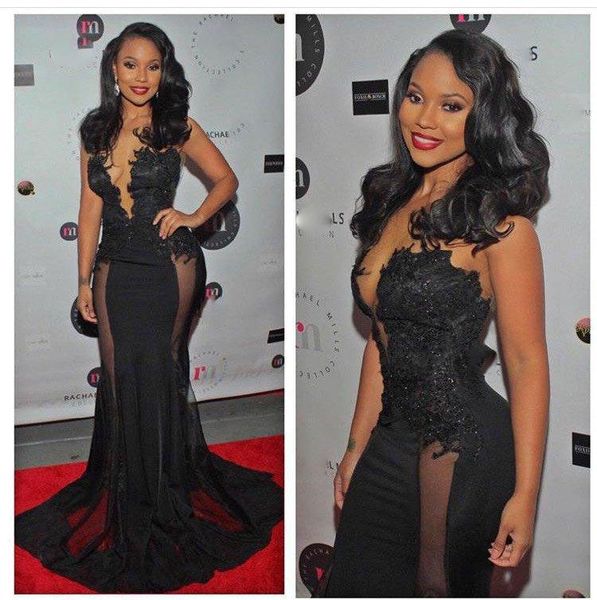 see-through black mermaid evening dresses sheer neckline lace appliques beaded deep v-neck court train long prom gowns, Black;red
see-through black mermaid evening dresses sheer neckline lace appliques beaded deep v-neck court train long prom gowns, Black;red