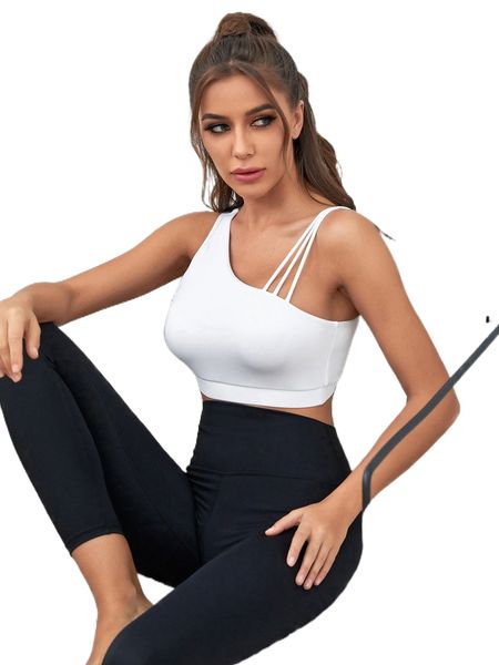 light support strap detail asymmetrical neck sports bra p61v#, Gray
light support strap detail asymmetrical neck sports bra p61v#, Gray