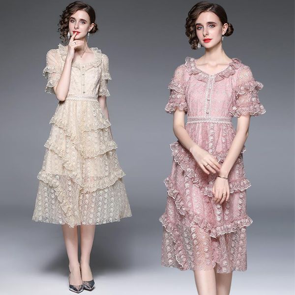 womens summer high-end dresses round neck long style heavy industry light embroidery close waist thin ruffled princess skirt, Black;gray
womens summer high-end dresses round neck long style heavy industry light embroidery close waist thin ruffled princess skirt, Black;gray
