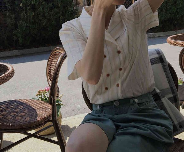women's knits tees summer south korea dongdamen loose slim casual vertical stripe short sleeve lapel shirt kyk5, White
women's knits tees summer south korea dongdamen loose slim casual vertical stripe short sleeve lapel shirt kyk5, White