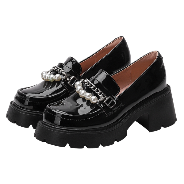 loafers women large size platform girls shoes beaded british style patent leather spring student shoes ladies, Black
loafers women large size platform girls shoes beaded british style patent leather spring student shoes ladies, Black