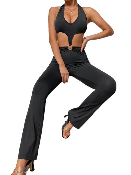 o-ring detail halter neck backless knot flare leg jumpsuit i0tq#, Black;white
o-ring detail halter neck backless knot flare leg jumpsuit i0tq#, Black;white