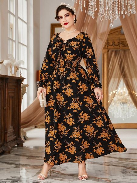 plus random floral print sweetheart neck shirred waist flounce sleeve dress d9m9#, Black
plus random floral print sweetheart neck shirred waist flounce sleeve dress d9m9#, Black