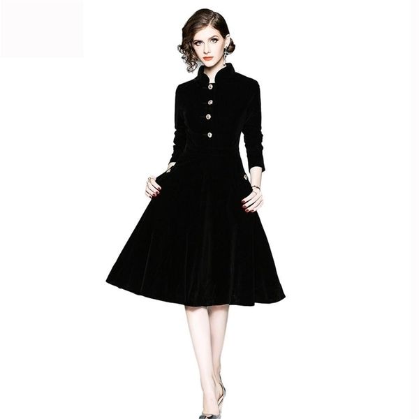 winter clothing women vintage long sleeves gold button pocket ladies office casual robe dresse plus size black velvet dress y200805, Black;pink
winter clothing women vintage long sleeves gold button pocket ladies office casual robe dresse plus size black velvet dress y200805, Black;pink