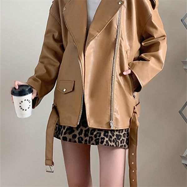 ftlzz spring autumn women moto biker punk style pu coat brown faux leather jacket casual loose locomotive outwear with belt l220815, Black
ftlzz spring autumn women moto biker punk style pu coat brown faux leather jacket casual loose locomotive outwear with belt l220815, Black