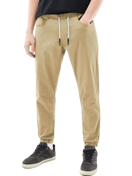 men drawstring waist slant pocket pants e90u#, Black