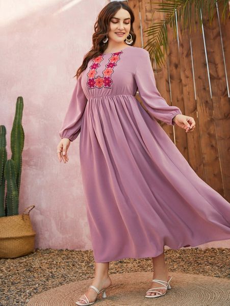 plus floral embroidery lantern sleeve dress k8g2#, Black 
plus floral embroidery lantern sleeve dress k8g2#, Black