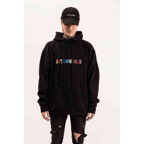 high printed hoodie for couples hip hop letters embroidered and women astroworld, Black