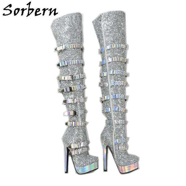 sorbern silver glitter boots women with holo straps blingbling shoes stiletto high heel pointed toe platform fetish heels, Black
sorbern silver glitter boots women with holo straps blingbling shoes stiletto high heel pointed toe platform fetish heels, Black