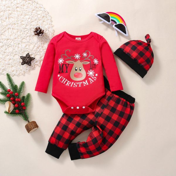 christmas clothing sets, baby boy girl my first outfits, long sleeve letter deer print romper + pants hat set 220315, White
christmas clothing sets, baby boy girl my first outfits, long sleeve letter deer print romper + pants hat set 220315, White
