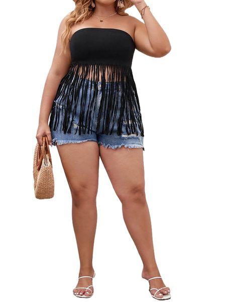 plus fringe hem tube b7g3#, Black