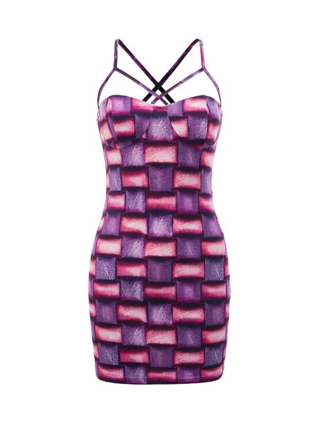 allover print criss cross backless bodycon dress p6k0#, Black;gray