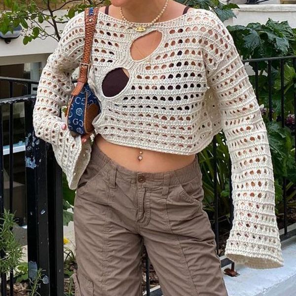 women's sweaters hollow out cropped knit smock vintage loose distressed crochet pullovers women casual fairycore chic crop cloth 2022wo, White;black
women's sweaters hollow out cropped knit smock vintage loose distressed crochet pullovers women casual fairycore chic crop cloth 2022wo, White;black