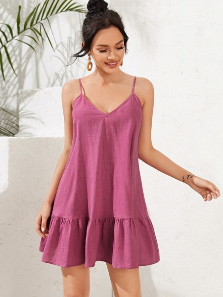 ruffle hem cami dress p58p#, Black;gray