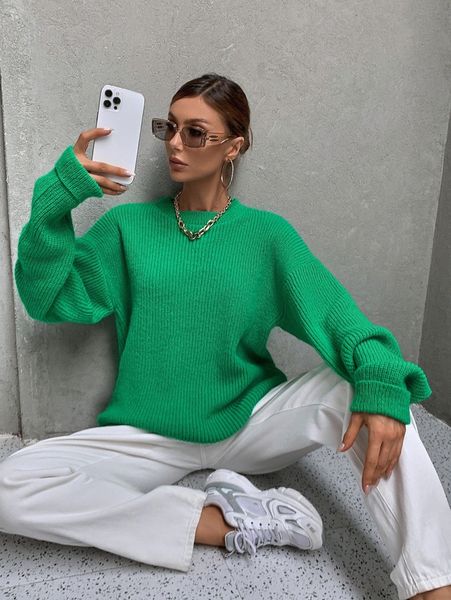 ribbed knit drop shoulder sweater 35ov#, White;black