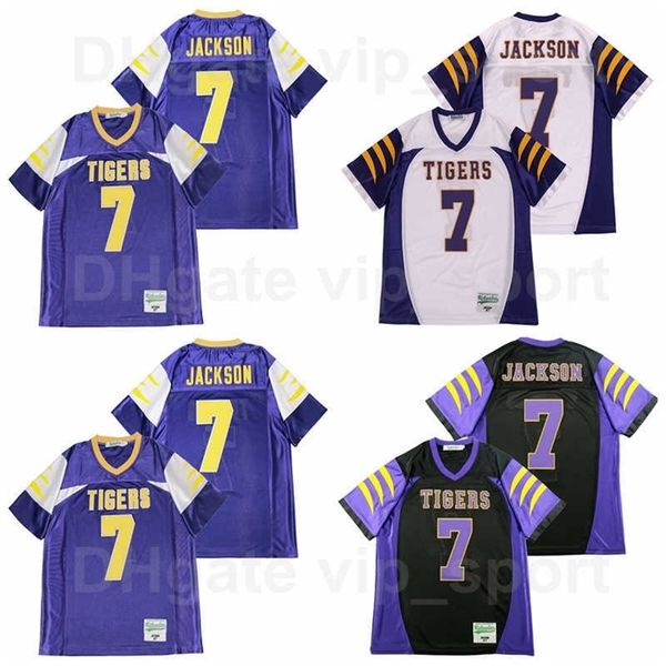 c202 men high school football boynton beach tigers 7 lamar jackson jersey team black color white away purple sport breathable and stitched g
c202 men high school football boynton beach tigers 7 lamar jackson jersey team black color white away purple sport breathable and stitched g