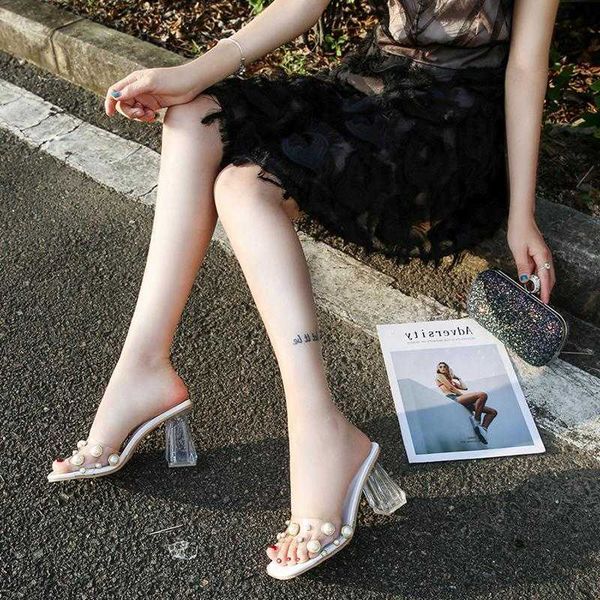 2022 luxury designer women's slippers pearl sandals summer high heel transparent mules, Black
2022 luxury designer women's slippers pearl sandals summer high heel transparent mules, Black