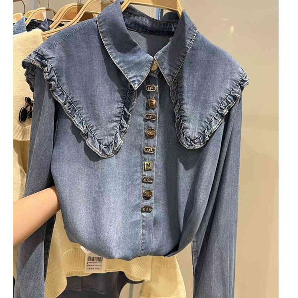 women's blouses shirts k single spring and summer metal color breasted fungus lace washed old casual denim shi k8w1, White
women's blouses shirts k single spring and summer metal color breasted fungus lace washed old casual denim shi k8w1, White