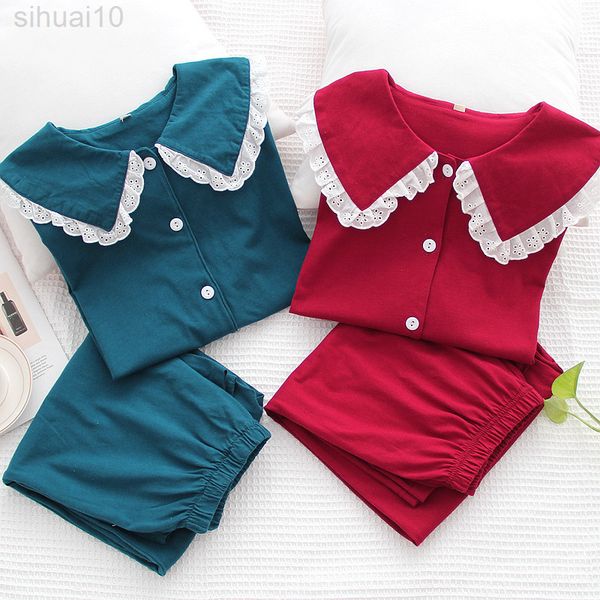 knitted pajamas women cotton comfortable homewear suits spring summer thin long sleeves pants nuisette femme underwear set l220803, Black;red
knitted pajamas women cotton comfortable homewear suits spring summer thin long sleeves pants nuisette femme underwear set l220803, Black;red