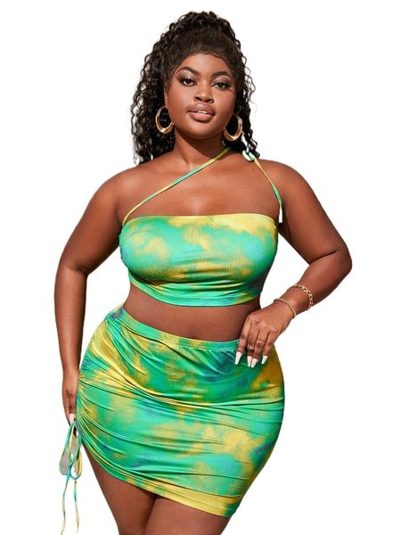 sxy plus tie dye knot one shoulder crop & drawstring ruched side skirt set o2xq#, Black
sxy plus tie dye knot one shoulder crop & drawstring ruched side skirt set o2xq#, Black