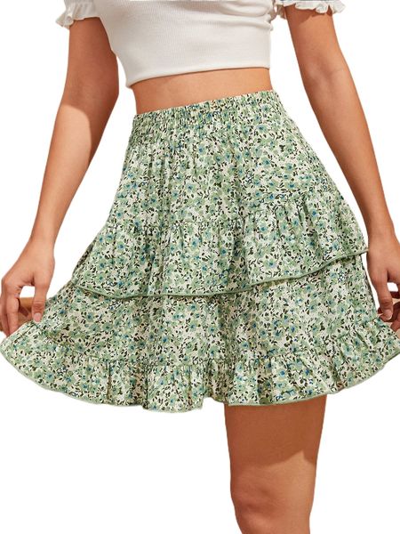 ditsy floral ruffle trim skirt c0kq#, Black