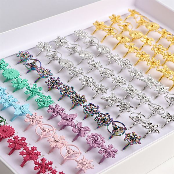 36pcs/lot cute colorful windmill spinner rotatable kids rings for girls children flowers snowflake lovely jewelry mix style gifts, Golden;silver
36pcs/lot cute colorful windmill spinner rotatable kids rings for girls children flowers snowflake lovely jewelry mix style gifts, Golden;silver