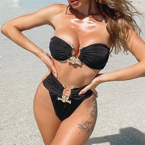 bandeau bikini 2022 swimwear women push up swimsuit female metal bikini set brazilian bathing suits summer beach wear swim, White;black
bandeau bikini 2022 swimwear women push up swimsuit female metal bikini set brazilian bathing suits summer beach wear swim, White;black