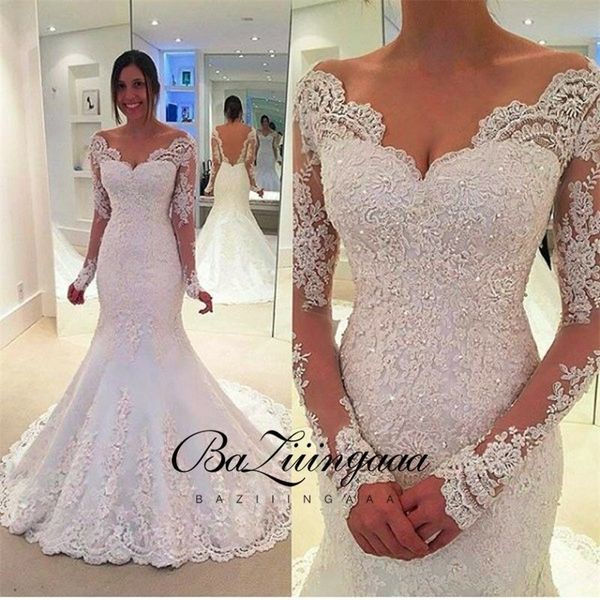 elegant lace mermaid wedding dress full floral print lace up church suitable for wedding africa europe americas bride 201114, White;black
elegant lace mermaid wedding dress full floral print lace up church suitable for wedding africa europe americas bride 201114, White;black