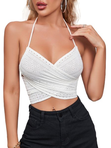 wrap cross tie back crop halter e3so#, White
wrap cross tie back crop halter e3so#, White