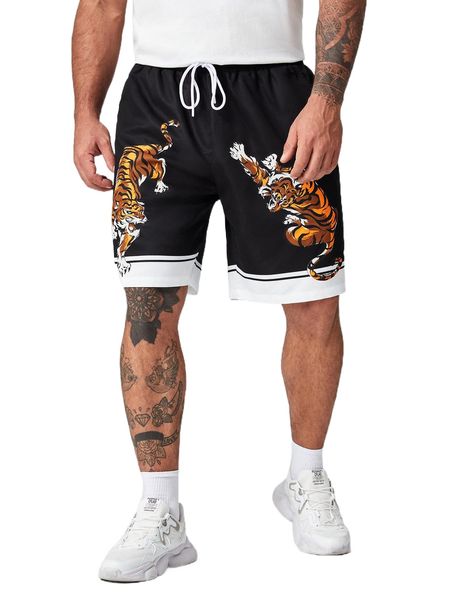 extended sizes men tiger print drawstring waist shorts a1de#, White;black
extended sizes men tiger print drawstring waist shorts a1de#, White;black
