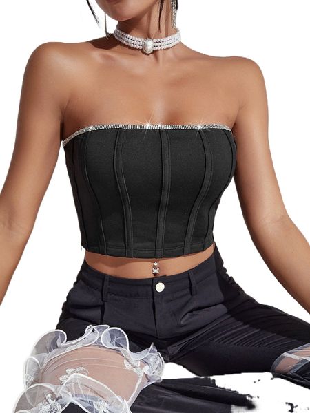 rhinestone seam detail tube y0aq#, White