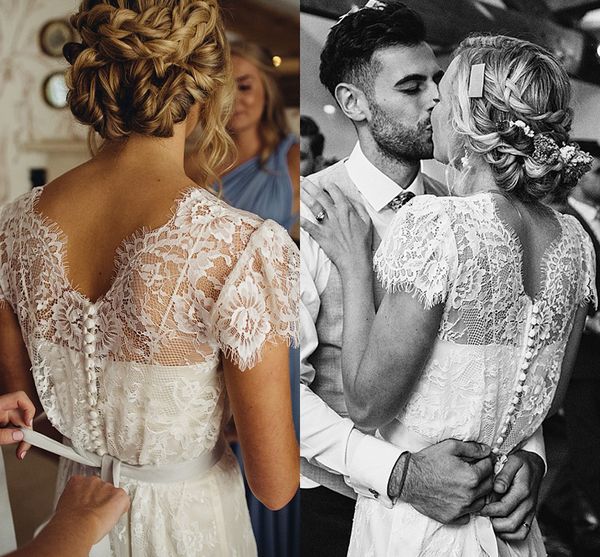 boho sheer lace v-neck beach wedding dress cap sleeves custom made a line romantic buttons rustic garden bridal gowns vestido de novia robe, White
boho sheer lace v-neck beach wedding dress cap sleeves custom made a line romantic buttons rustic garden bridal gowns vestido de novia robe, White