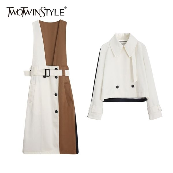 elegant two piece set for women lapel long sleeve coat high waist sashes dress female hit color sets 210423, White
elegant two piece set for women lapel long sleeve coat high waist sashes dress female hit color sets 210423, White