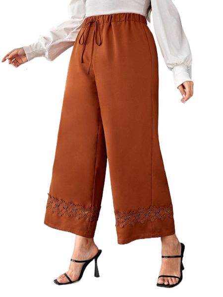 plus contrast lace wide leg pants j5ca#, Black 
plus contrast lace wide leg pants j5ca#, Black