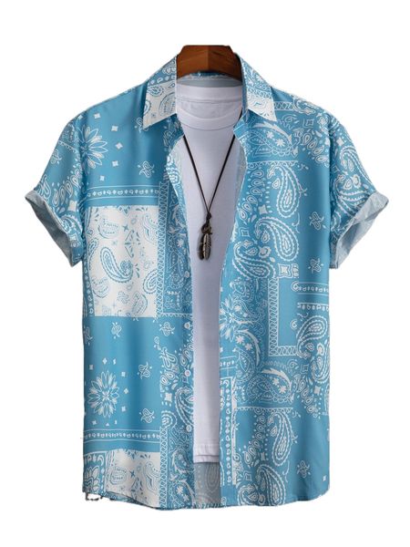 romwe guys paisley print shirt f59i#, White;black 
romwe guys paisley print shirt f59i#, White;black