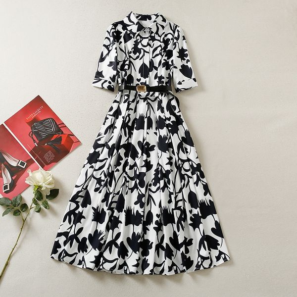 fashion runway dresses turn down collar short sleeve flower printed with belt office lady party, Black
fashion runway dresses turn down collar short sleeve flower printed with belt office lady party, Black