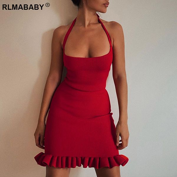 elegant low neck backless knitted mini bodycon dress fashion high streetwear female halter ruffles hem short skinny dress, Black;gray
elegant low neck backless knitted mini bodycon dress fashion high streetwear female halter ruffles hem short skinny dress, Black;gray