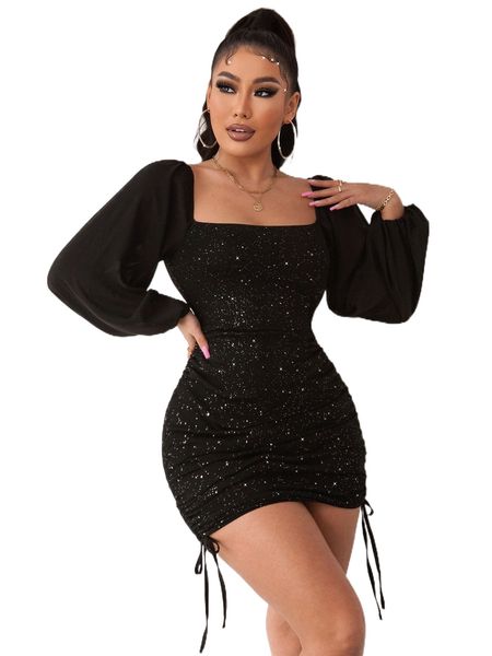 joyfunear square neck lantern sleeve drawstring sequin bodycon dress t5h9#, Black;gray
joyfunear square neck lantern sleeve drawstring sequin bodycon dress t5h9#, Black;gray