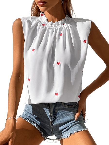 heart embroidery frill neck sleeveless blouse k79h#, White
heart embroidery frill neck sleeveless blouse k79h#, White