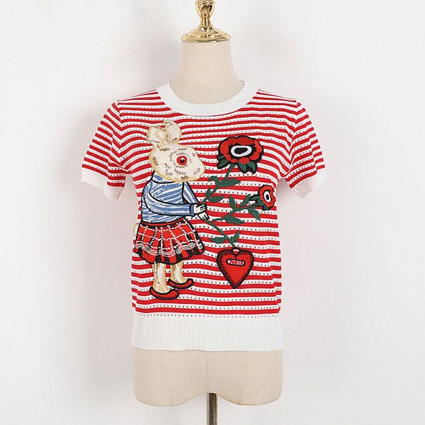 22 2022 milan runway spring summer brand same style sweater red blue embroidery short sleeve crew neck womens dl, White;black
22 2022 milan runway spring summer brand same style sweater red blue embroidery short sleeve crew neck womens dl, White;black