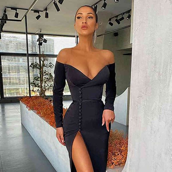 est black split woman dress celebrity off shoulder bodycon dress party club vestido v neck 210414, Black;gray
est black split woman dress celebrity off shoulder bodycon dress party club vestido v neck 210414, Black;gray