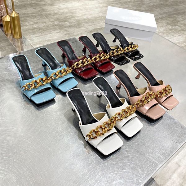 slippers summer net red same middle heel sandal metal chain open toe square head thin temperament one word slipper, Black
slippers summer net red same middle heel sandal metal chain open toe square head thin temperament one word slipper, Black
