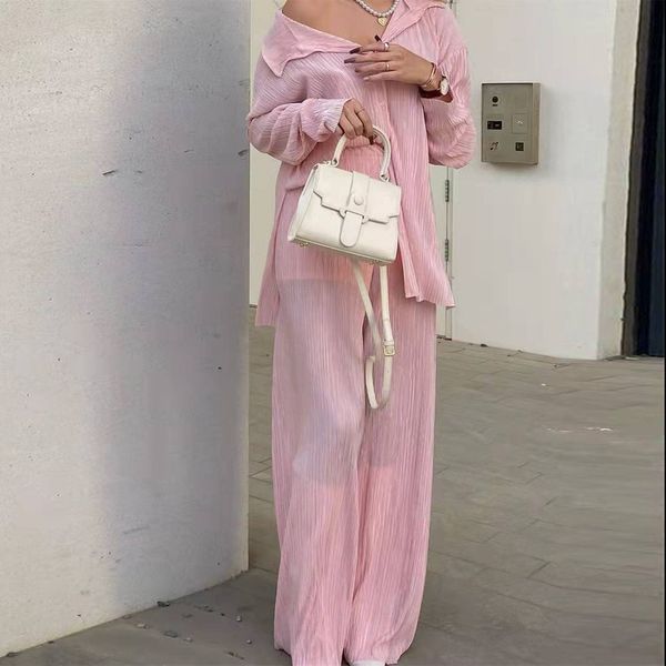 women elegant pleated two piece set loose long sleeve blouses and high waist wide leg pants suit female casual outfits 220817, White
women elegant pleated two piece set loose long sleeve blouses and high waist wide leg pants suit female casual outfits 220817, White